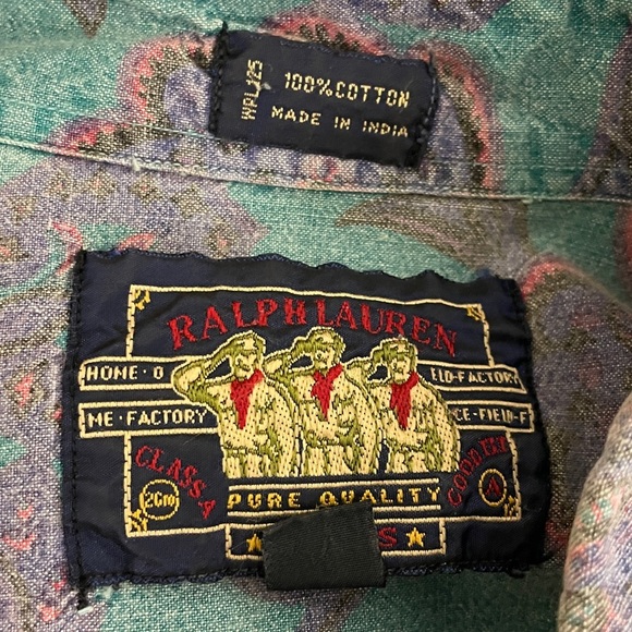 Ralph Lauren Shirt‎ Paisley Green Button-Front Size Large Rare! Floral 80s 90s - Picture 5 of 6